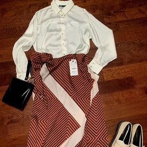 ZARA brown cream and black wrap skirt NWTs